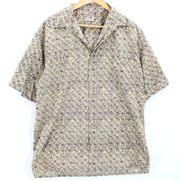 Vintage Burma Bibas Hawaiian Shirt Mens Beige Button Down Collared Size Large L - Picture 1 of 10
